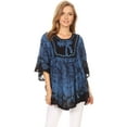 thumbnail image 5 of Sakkas Lynda Two Tone Batik Embroidered Palm Tree Peasant Top / Poncho - Blue - One Size Regular, 5 of 5