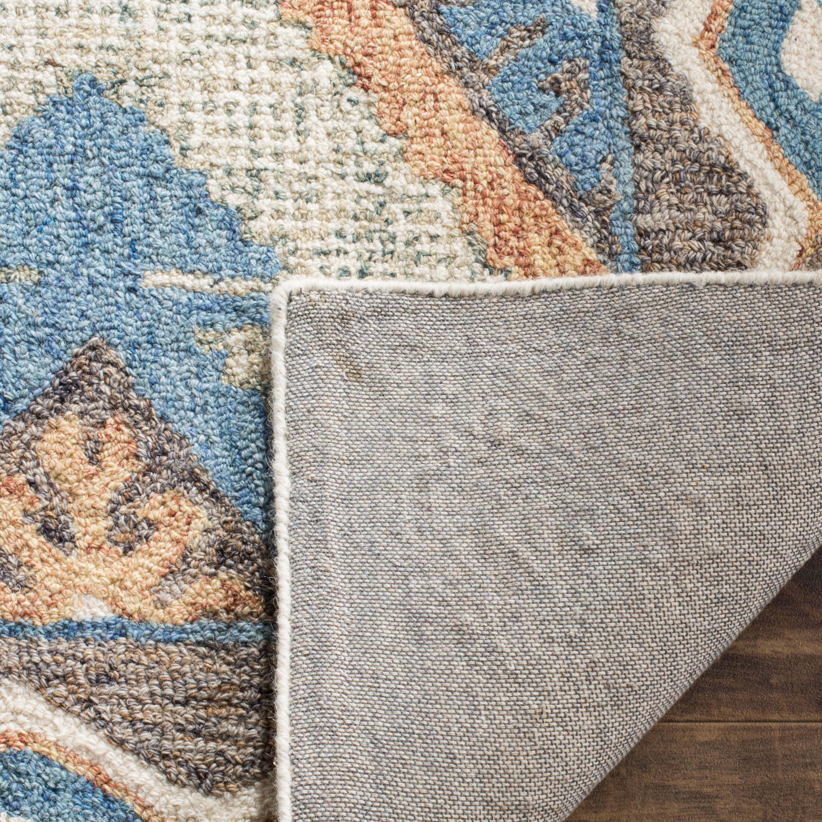 SAFAVIEH Micro-Loop Averill Geometric Aztec Wool Area Rug, Blue/Beige, 4' x 6'