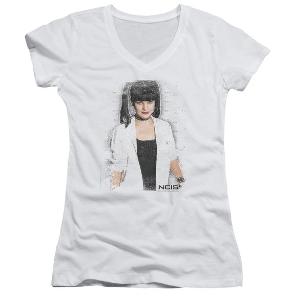 Ncis Abby Skulls Junior Women's V-Neck T-Shirt White
