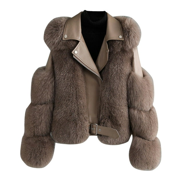 LOVZFMLL Jackets for Women's Lamb Hair Short Coat New Zipper Motorcycle Style Jacket