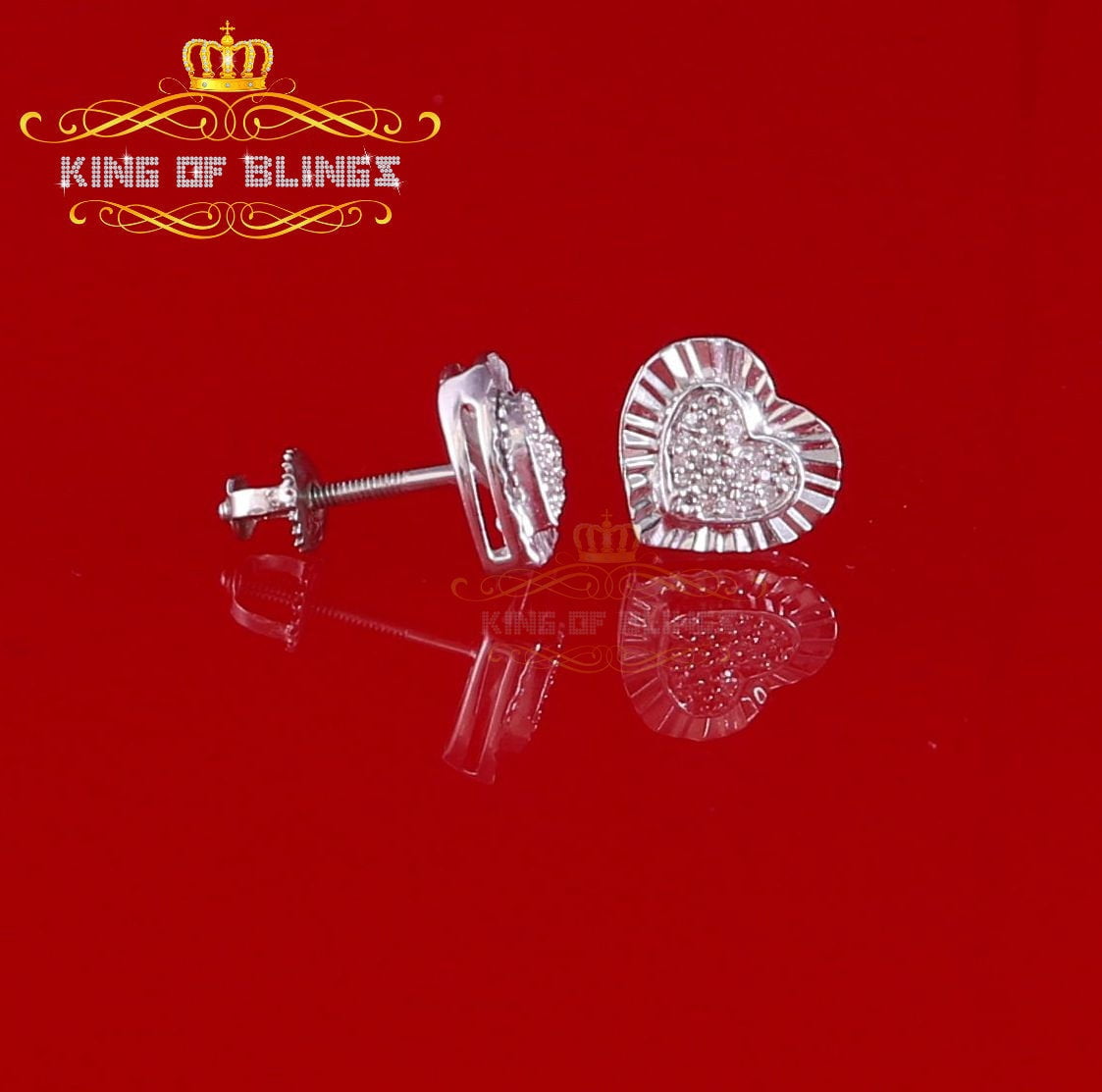 King of Bling's Aretes Para Hombre Heart 925 White Silver 0.15ct Diamond Women's Stud Earring