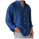 thumbnail image 1 of Camisa lavada de manga larga con botones para hombre: color liso, poliéster, cómoda y holgada para todas las ocasiones, 1 of 6