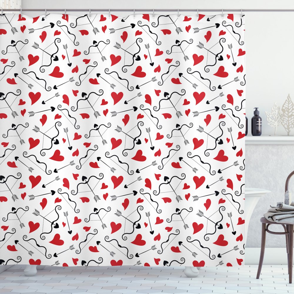Valentines Shower Curtain, Arrows of Cupid Mythological Concepts Hearts