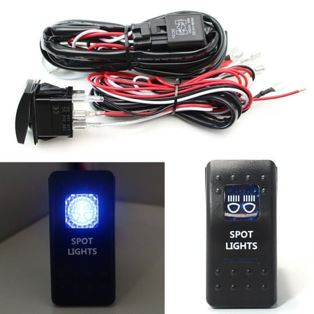 Honda Fog Light Relay iJDMTOY Spot Lights Blue LED Illuminated ON/OFF Rocker Switch + Two-Output Relay Wire Harness For Dually LED Pod Lights, LED Lightbar, Aftermarket Fog Lights, DRL Driving Lights, etc ()