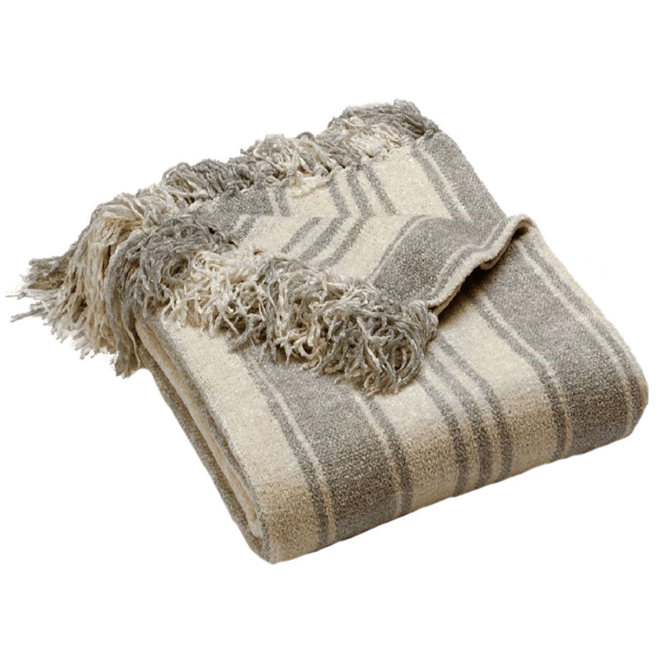 Luxury Striped Chenille Throw Blanket, Gray Plush Blanket