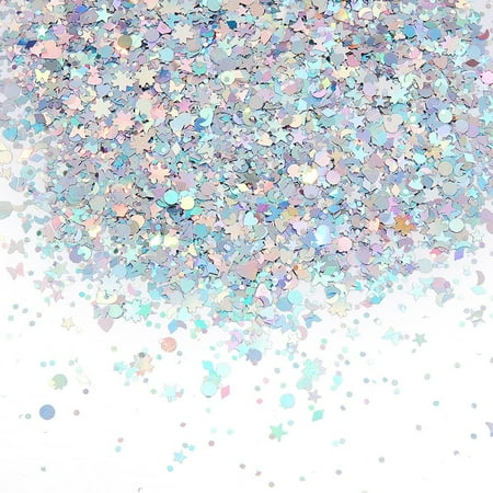 60g/ 2.1oz Holographic Confetti Star and Moon Table Confetti Iridescent Metallic Glitter Foil Scatter Sequin DIY Decorations Nail Art Crafts DIY