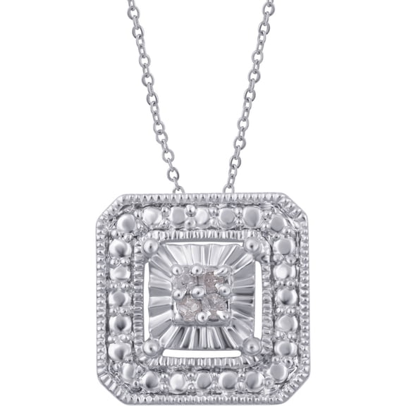 Arista Diamond Accent Silver-Tone Radiant Halo Frame Pendant in Brass, 18"