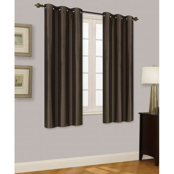Elio Brown 2-Piece 100% Thermal Blackout Grommet Window Curtain With Foam Backing Set, Solid Room Darkening Panels 35" X 63" Each