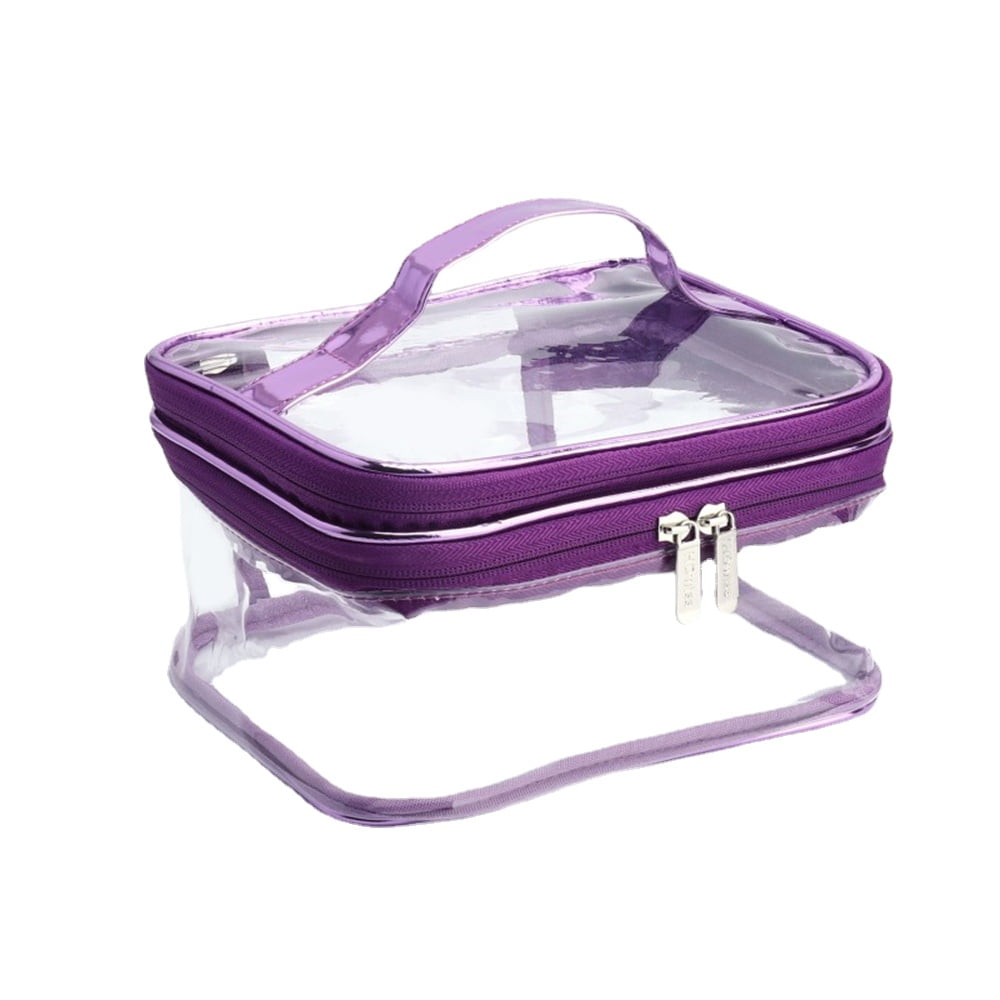 Clear Makeup Bag Double Layer Clear Plastic Cosmetic Bag with Zipper Travel Wash Bag