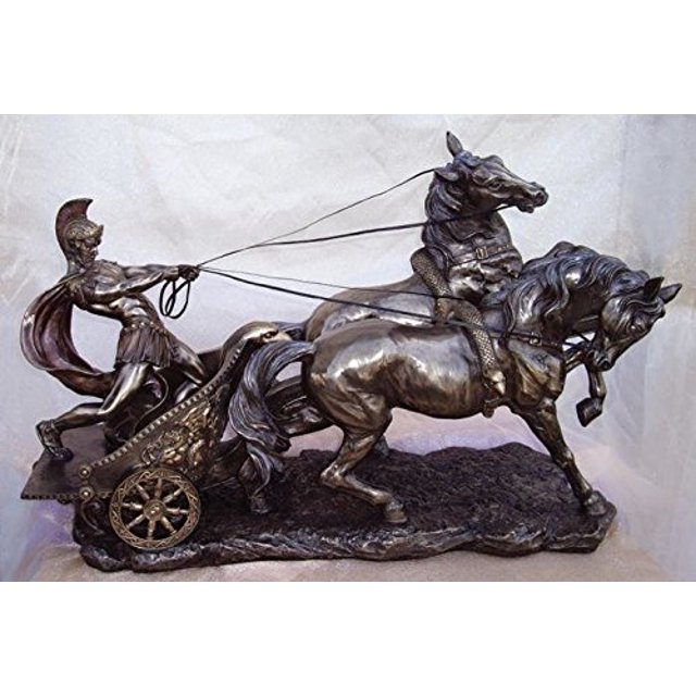 TLT 26 Inch Large Roman in Chariot with Horses Cold Cast Bronze Statue