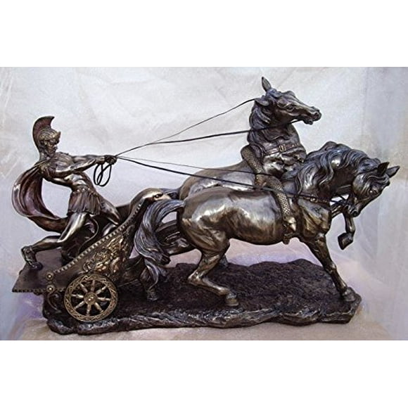 TLT 26 Inch Large Roman in Chariot with Horses Cold Cast Bronze Statue