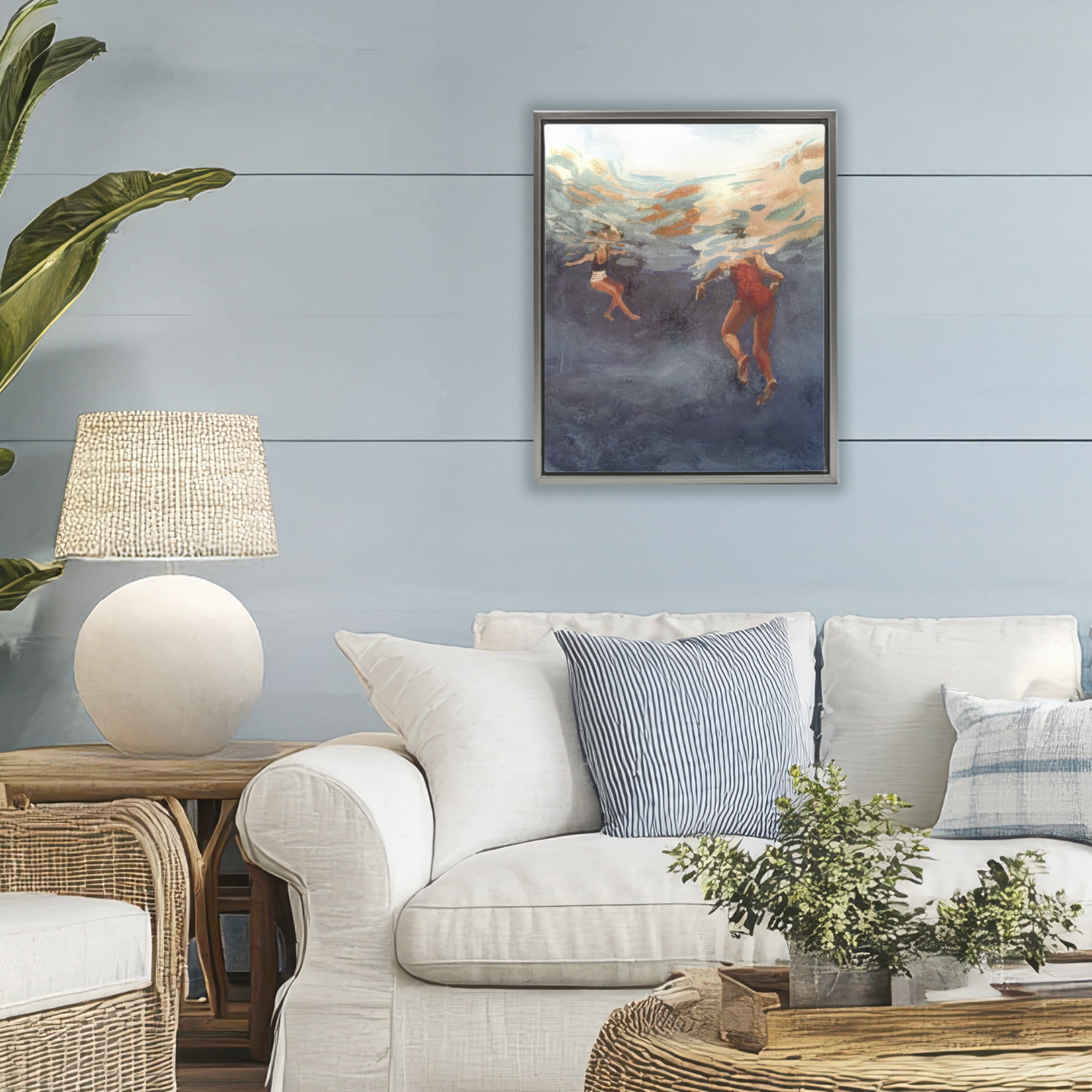 Stupell Industries Summer's Dance Swimmers Gray Framed Floater Canvas Wall Art, design by Victoria Barnes