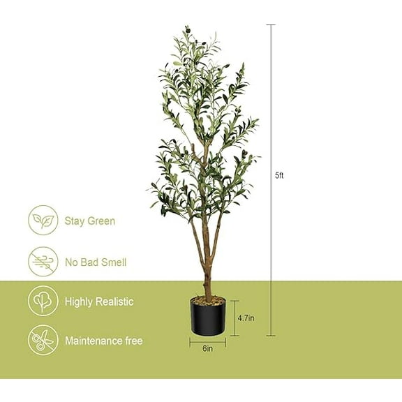 Artificial Fake Olive Tree 5FT Tall 1Pack Faux Silk Olive Tree for Home Living Room Office Decor Faux Artificial Plants Indoor Fake Potted Plants with Fruit & Free Moss