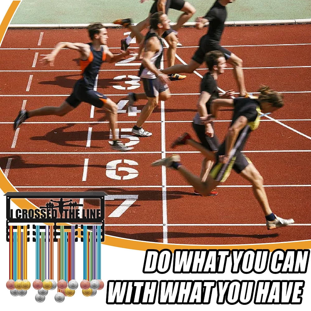Running Race Medal Holder Wall Hanger Trophy Shelf with Hooks Marathon Iron Medals Display Awards Hanging Rack Ribbon Organizer