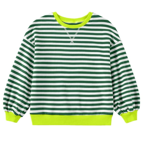 Kids Girls Striped Pullover Shirts Toddler Long Sleeve Cotton Crewneck Sweatshirt Tops Block Color Fall Winter Clothes