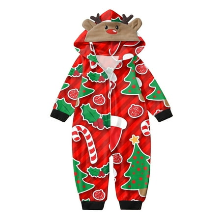 

Matching Family Outfits Jumpsuit Cute Big Headed Deer Print Plaid Long Sleeve Romper Holiday Sleepwear Family Gathering Casual Pajamas Set Red 0 months - 3 months