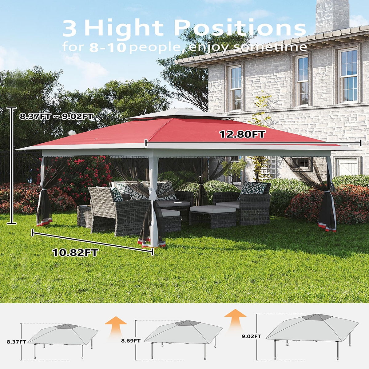 Soonbuy 13x13 Outdoor Gazebo,Canopy Tent with Mosquito Netting,Outdoor Gazebo for Backyard & Patio Furniture