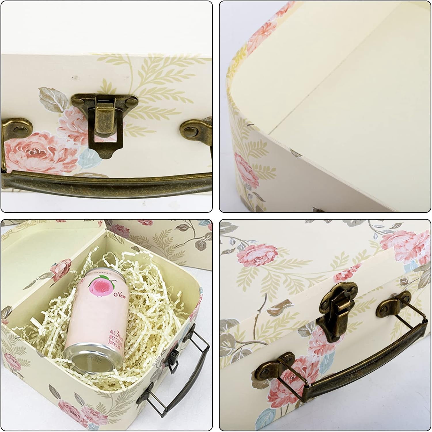 Paperboard Suitcases Storage Box Decorative Boxes Storage Gift Boxes With Lids for Photo Storage Home Decoration, Wedding, Birthday, Anniversary, Light Yellow