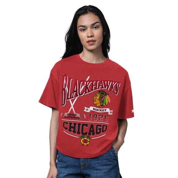 Women's Starter Heather Red Chicago Blackhawks Oversized Hall of Fame T-Shirt