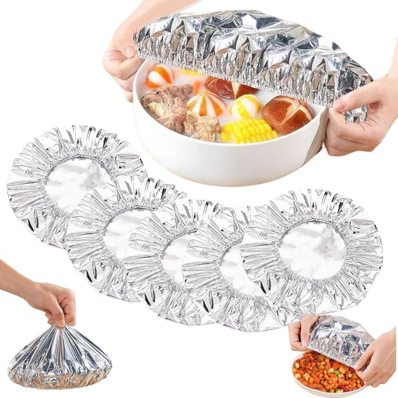 50 Pcs Reusable Aluminum Foil Food Covers Insulated Food Cover 110℃ Heat Resistant Elastic for Meals Vegetables Fruits Leftovers for Kitchen Reusable Picnic Restaurant Home