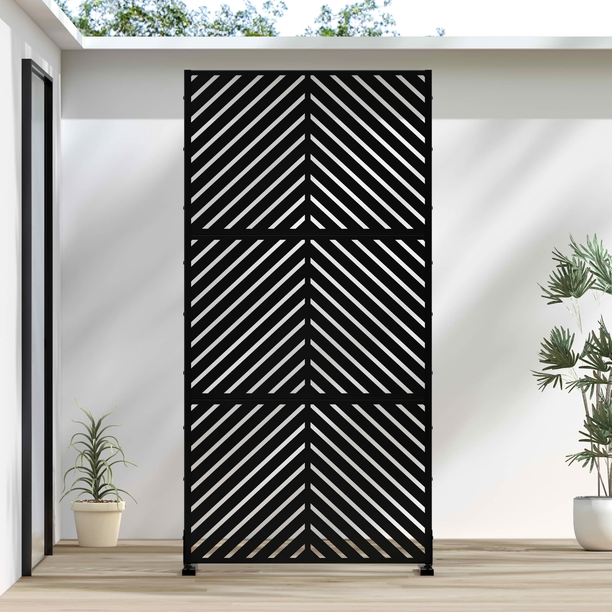 MAYEERTY 72x35 Black Outdoor Natural Privacy Panel Screen, 3 Piece Set Natural Folding Divider for Backyard and Garden