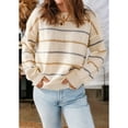thumbnail image 2 of Womens Striped Ribbed Edge Sweater Long Sleeve Crewneck Drop Shoulder Fall Sweaters Top  XL, 2 of 6