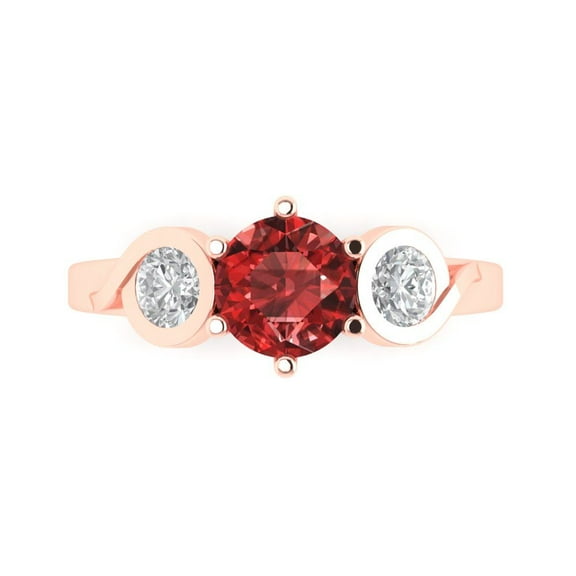 Three-Stone Engagement Ring for Women - 1.72ct Natural Garnet in 14K Rose Gold Promise Ring