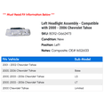 thumbnail image 2 of Left Headlight Assembly - Compatible with 2000 - 2006 Chevy Tahoe 2001 2002 2003 2004 2005, 2 of 2
