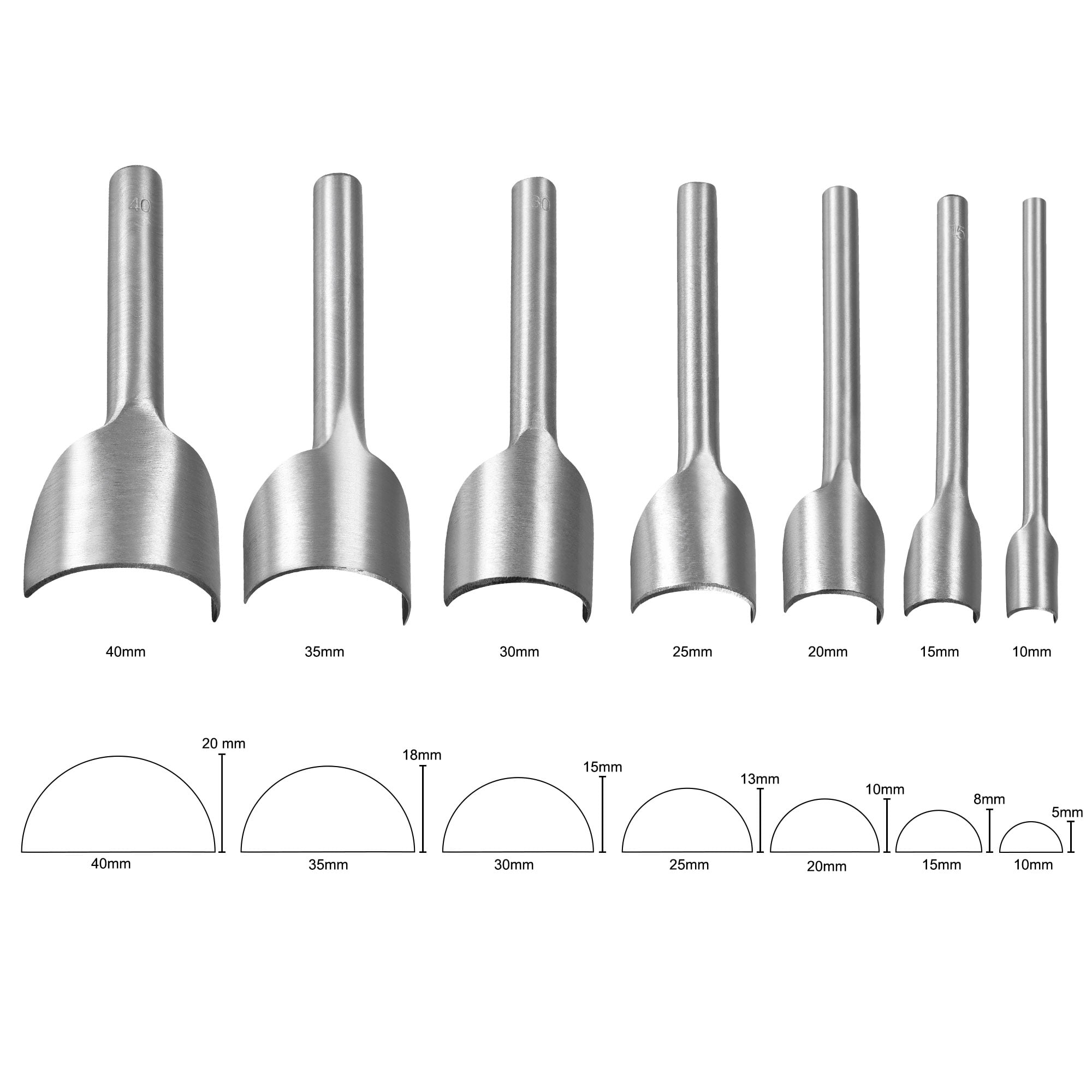 Uxcell Half-Round Leather Cutter Punch 0.39" - 1.57" Strap End Punch Tool Set 7 Pack