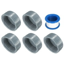 5Pack 1-1/2 Inch PT Female Thread Pipe Fitting Cap, Cleanout Water Drain End Caps, Pipe Plug Socket Fittings with Tape for Water Heater Supply Lines, Plumbing, Gray