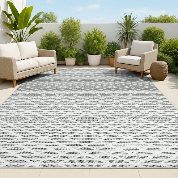 JONATHAN Y SOUTH BEACH 8 x 10 Area Rug, Ararat Pile Moroccan Diamond - Black/Ivory, SBH105B-8