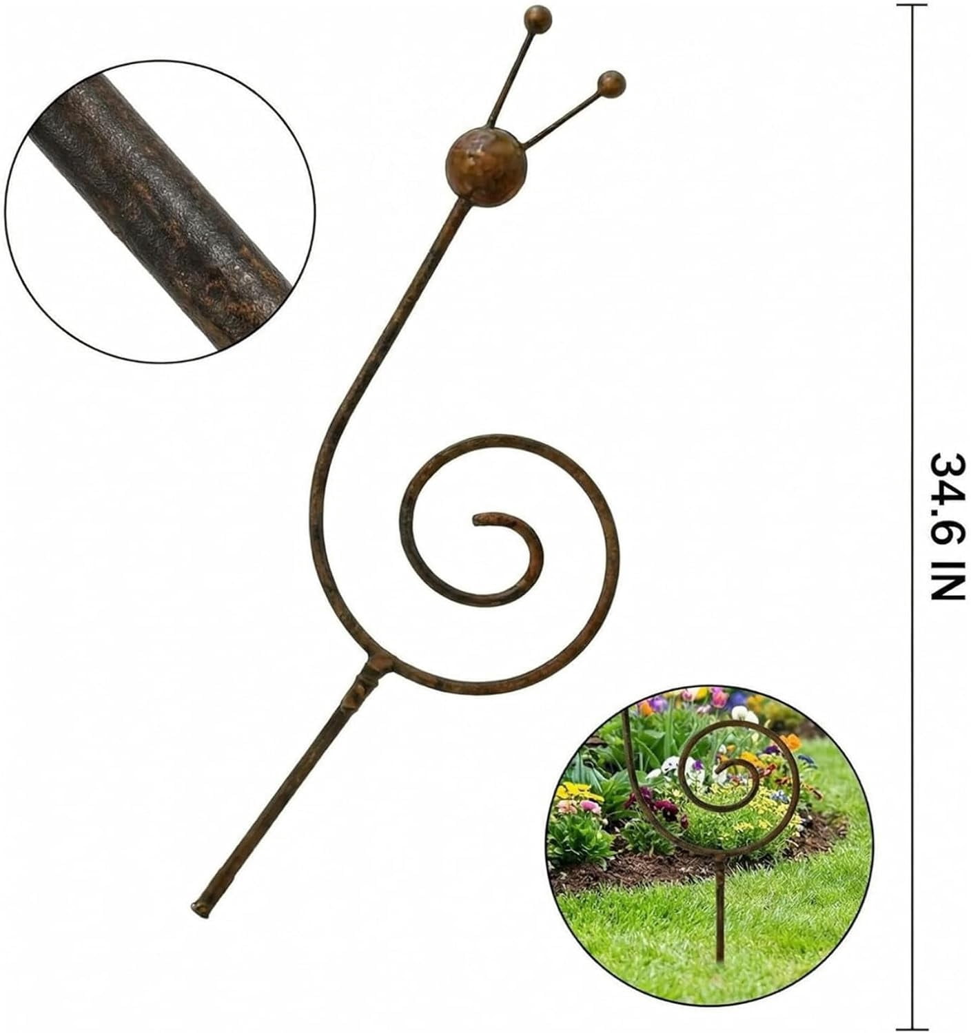 Rusty Metal Snail Garden Stake, 34.6 Inch Yard Art Sculpture, Outdoor Lawn Ornament for Patio, Porch, Backyard Decor(1 Pc)