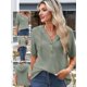 thumbnail image 4 of Blusas de Verano para Mujer, de Punto Gofre, de Corta, con Cordón, Sudaderas con Botones y Cuello en V, Blusas Informales, Camisas. Verde XL, 4 of 9