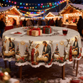 thumbnail image 4 of Jesus Birth Themed Vintage Style Fabric, Durable Wrinkle-Resistant Table Cover for Restaurant, Dining & Parties, Easter Religious Decor, I, 70.87*70.87in, 4 of 6