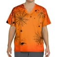 thumbnail image 4 of MLQIDK Halloween Scrub Tops Men Medical Scrubs Big and Tall Short Sleeve Nursing Tops Fun V-Neck Scrub Shirts Pumpkin Ghost Bat Printed Nurse Uniforms Yellow L, 4 of 4
