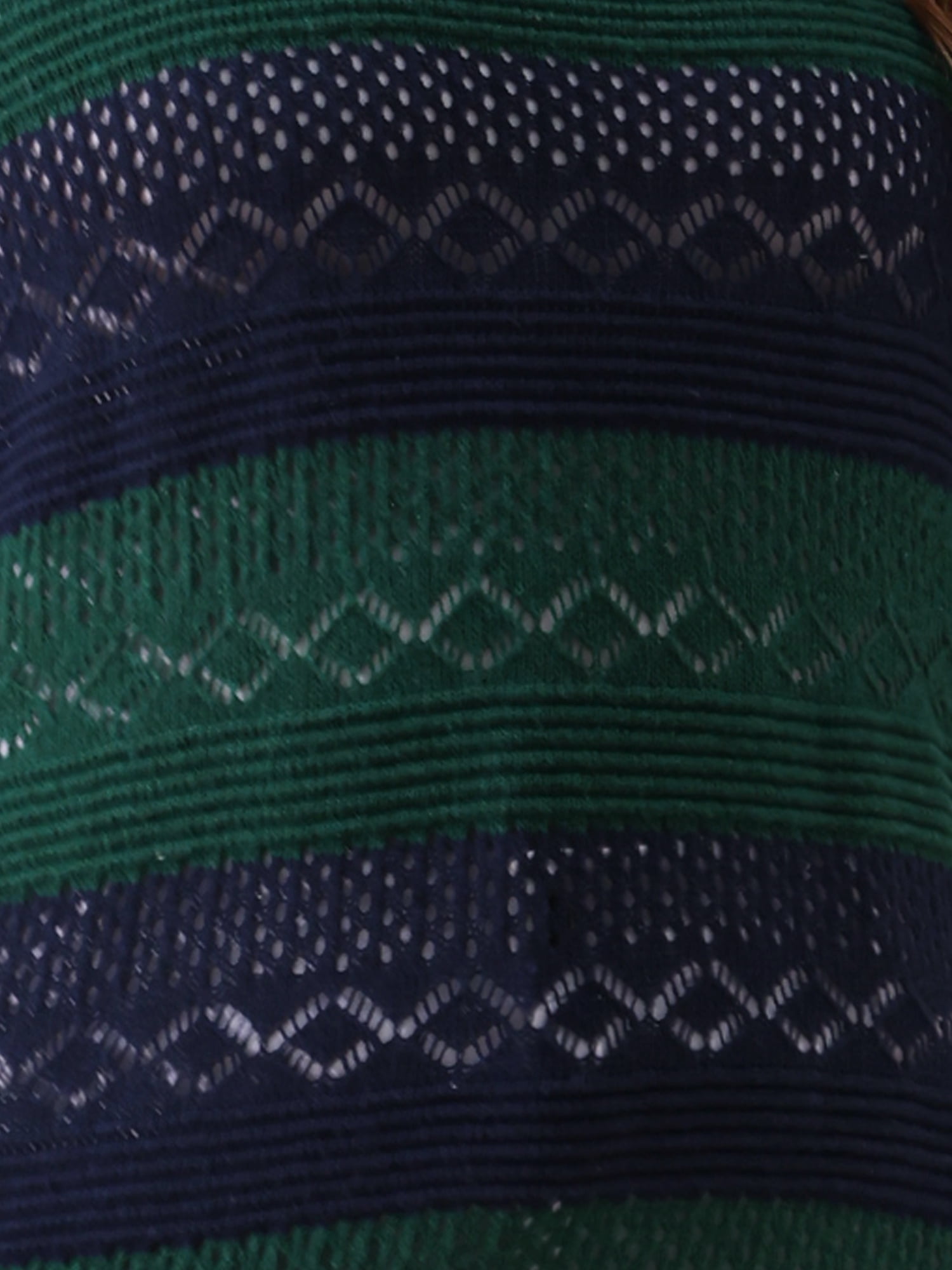 DARING DIVA Plus Size Long Sleeve Crewneck Hollow Knit Pullover 1X Green Blue