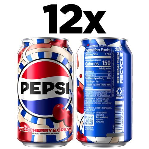 Pepsi Cola Soda Pop, Wild Cherry & Cream, 12 Fl Oz Cans (12 Pack) - Pack of 2