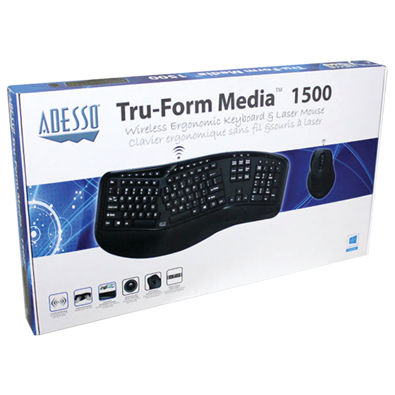 Adesso WKB-1500GB Tru-form Media 1500 Wireless Ergonomic Keyboard & Laser Mouse & Fiji AA 40 PK