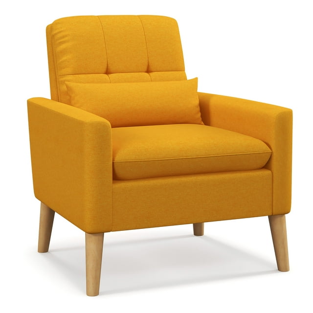Gymax Fauteuil d'Appoint Moderne du Milieu du Siècle en Tissu de Lin avec Coussin Lombaire