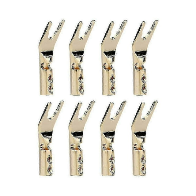 8PCS HIFI Banana Y Spade Y Gold Plated Pure Copper Screw Fork HiFi Speaker Spade Connector Plugs-Co