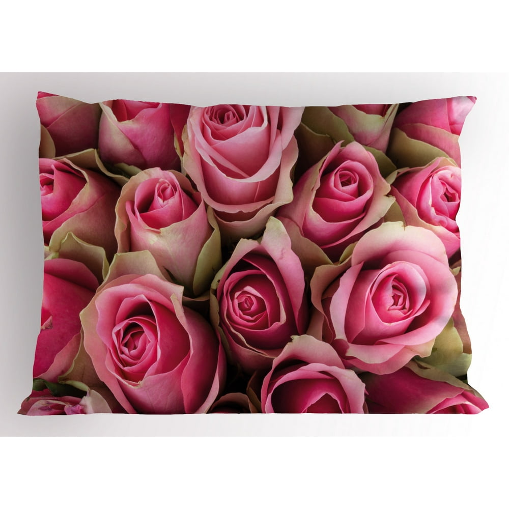 Rose Pillow Sham Blooming Fresh Pink Roses Festive Bridal Bouquet