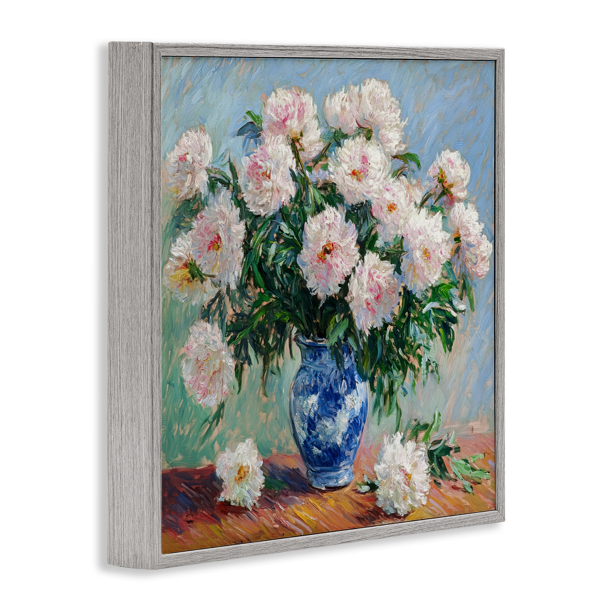 Stupell Industries Peonies in Blue Vase Gray Framed Giclee Art, design by Tina LeCour