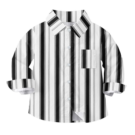 Penkiiy Toddler Kids Kids Boys Girl Fashion Cute Stripe Pocket Print Long Sleeves Casual School Uniform Top Shirt 6 Months Black