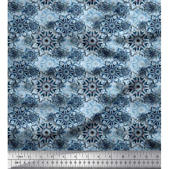 Soimoi Cotton Duck Fabric Floral Mandala Print Sewing Fabric Yard 56 Inch Wide