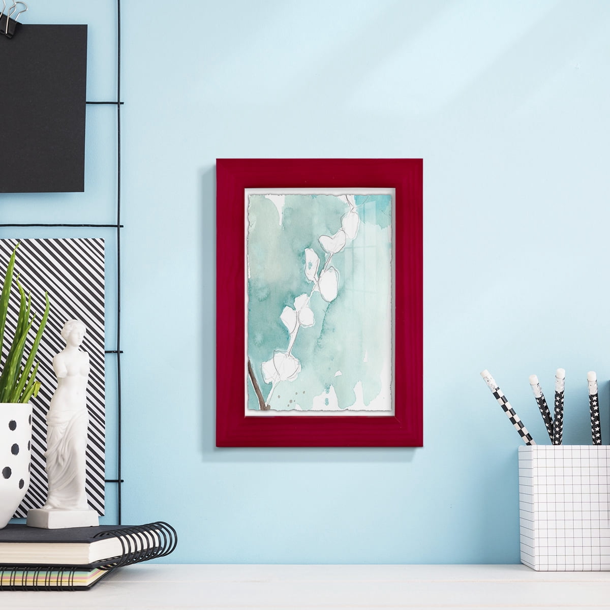 Ginkgo on Dusty Teal V - Framed Print w/glass - Cherry Red