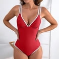 thumbnail image 6 of UTSJKR Women's V-Neck Cutout One-Piece Swimsuit, Ruched Tummy Control Bathing Suit with Racerback Straps Red L, 6 of 7