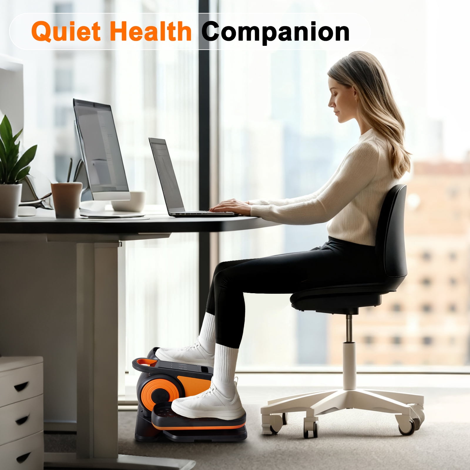 CONCETTA Under Desk Elliptical Machine, Ellipse Leg Exerciser Fully Assembled, Quiet & Portable Electric Seated Pedal Exerciser with Remote Control & Adjustable Speeds