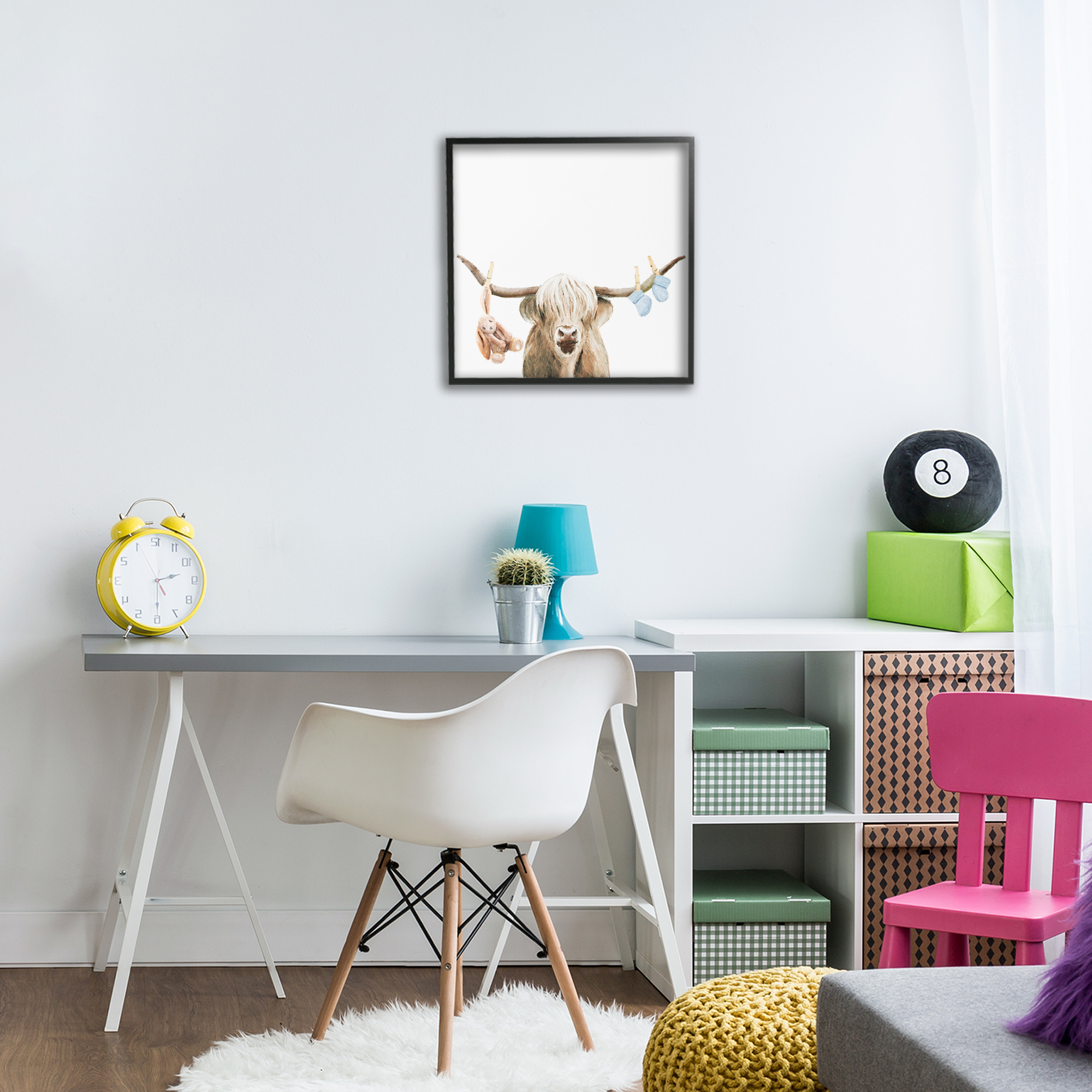 Highland Cow Baby Boy Black Framed Giclee Art, design by Ali Lynne