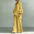 thumbnail image 4 of Usloyux Women's Plus Size 2 Piece Outfits V Neck Ruffle Sleeve Top and Wide Leg Pants Matching Lounge Set Casual Boho Vacation Tracksuit, Yellow 3XL, 4 of 5