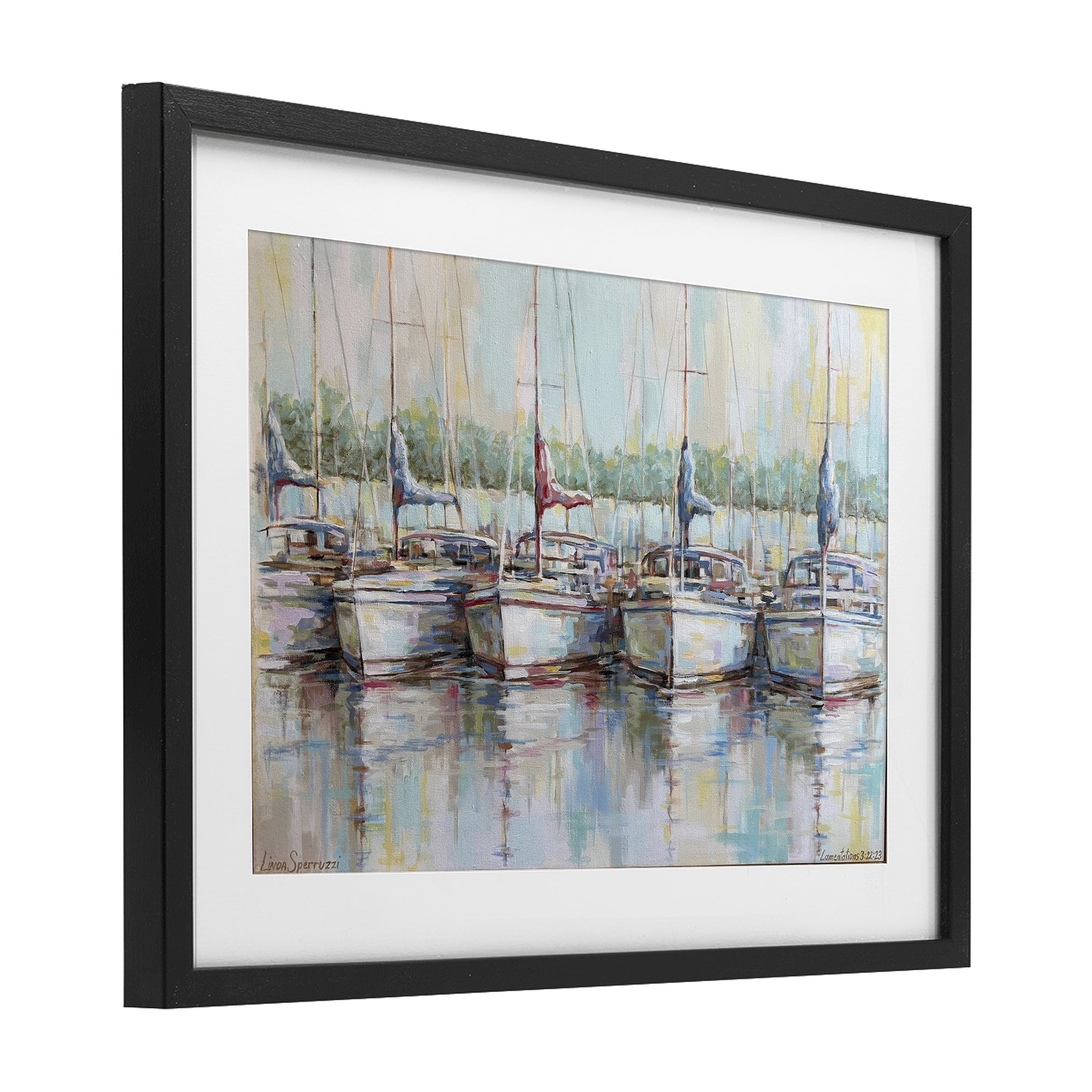 Stupell Industries Morning At The Marina Black Framed Print Under Glass, design by Linda Sperruzzi